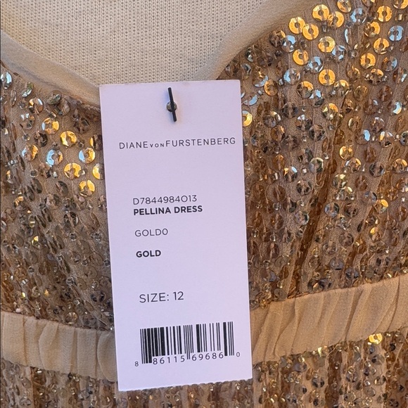 Diane von Furstenberg Pellina Gold Sequin Silk Dress | Size 12 | NWT - Picture 7 of 7